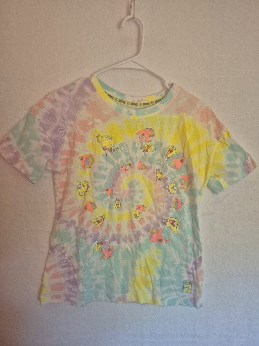 Justice SpongeBob SquarePants Pastel Tie Dye T Shirt Girls Size L 12 14